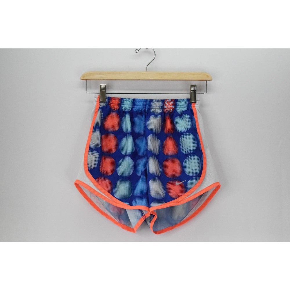 NIKE dri-fit running shorts geometric circles blue orange & gray size XS women's